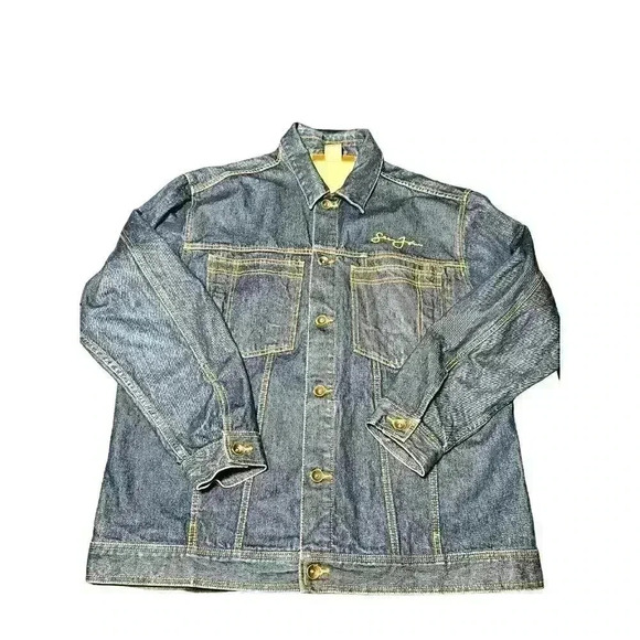 VINTAGE Sean John Jacket Mens XL Blue Denim Trucker 90s Hip Hop Y2K Baggy Logo - Picture 8 of 9